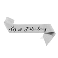 Silver glitter birthday sash with black 40 & Fabulous text and a crown icon - 40 Years Old Silver