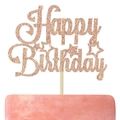 Roségoldener Happy Birthday Kuchendeckel mit Glitzer und Sternen für Partys - Happy Birthday Universal Style