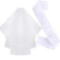 Élégant ensemble de voile blanc Bride to Be et écharpe en satin pour enterrement de vie - Ensemble Deux Pièces Voile Et Écharpe