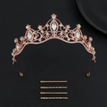 Elegant rose gold tiara and hairpin set featuring sparkling white crystals and rhinestones - Rose Gold/White Zirconia