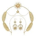 Baroque style gold sun and moon goddess headpiece and earrings set with pearls and rhinestones - Wheat Ear Star Moon Headband Set (FG187)