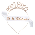 Rose gold 18th birthday tiara and white sash set with 18 & Fabulous lettering - 18 Years Old Rose Gold Set