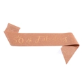 Rose gold glitter sash with 50 & Fabulous gold lettering and crown for birthday parties - 50 Years Old Rose Gold
