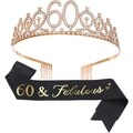 Kit 60e Anniversaire: Couronne Strass Or Rose et Écharpe Noire 60 & Fabulous - 60ème Couronne Dorée et Écharpe Noire
