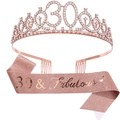 Kit 30e anniversaire or rose avec couronne strass et écharpe à paillettes 30 & Fabulous - 30ème Couronne Or Rose et Écharpe Or Rose