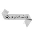 Silver glitter birthday sash with 50 & Fabulous black text and small crown icon - 50 Years Old Silver