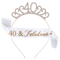 Rose gold 40th birthday tiara and 40 & Fabulous white satin sash party set - 40 Years Old Rose Gold Set