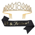 18. Geburtstag Set mit goldenem Strass-Kronendiadem und schwarzer 18 & Fabulous Schärpe - 18. Goldene Krone und Schwarze Schärpe