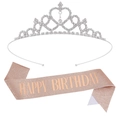 Set compleanno con corona di strass argento e fascia Happy Birthday in oro rosa - Set Oro Rosa