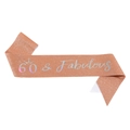 Rose gold glitter 60 & Fabulous birthday sash with silver crown for party celebration - 60th Rose Gold Holographic