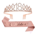 Roségold-Set zum 18. Geburtstag mit Strass-Tiara und rosa 18 & Fabulous Schärpe - 18. Roségold Krone und Roségold Schärpe