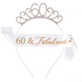 Rose gold 60th birthday crown and white 60 & Fabulous satin sash set for party - 60 Years Old Rose Gold Set
