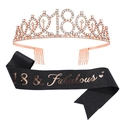 Roségoldene Krone zum 18. Geburtstag und schwarze Glitzerschärpe im Set für Mädchen - 18. Roségold Krone und Schwarze Schärpe