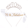 Rose gold rhinestone crown and sash set for 70th birthday party celebration - 70 Years Old Rose Gold Set