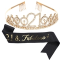 Goldenes 21. Geburtstag-Tiara mit Strass und schwarzer 21 & Fabulous Schärpe - 21. Goldene Krone und Schwarze Schärpe