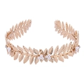 Greek style golden leaf headband with white pearls and sparkling crystal details - Grecian Leaf with Pearl Style (FG010 Gold) / Gold