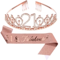 Set 21ème anniversaire avec tiare en strass or rose et écharpe pailletée 21 & Fabulous - 21ème Couronne Or Rose et Écharpe Or Rose