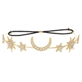 Böhmisches Gold-Haarband mit glitzernden Stern- und Mond-Kristallen und Gummiband - Haarband / Elastischer Mond Stern Haarreif (FG197)
