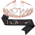 Kit 21e anniversaire avec couronne strass or rose et écharpe noire Fabulous - 21ème Couronne Or Rose et Écharpe Noire