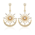 Golden baroque star and moon drop earrings with sparkling rhinestone crystal inlay - Sun Moon Earrings (EH009)