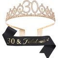 Couronne dorée du 30ème anniversaire avec strass et écharpe 30 & Fabulous noire - 30ème Couronne Dorée et Écharpe Noire
