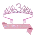 Set tiara rosa con strass e numero 3 con fascia glitterata It's My 3rd Birthday - Età 3 Set Rosa