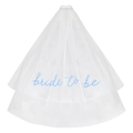 Elegant double-layered white bridal veil with light blue Bride To Be script and comb - Blue