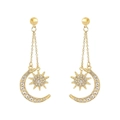 Baroque style gold chain earrings with sparkling rhinestone crescent moon and star charms - Hexagram Moon Long Earrings (EH005)