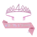 Set tiara rosa con strass numero 4 e fascia 'It's My 4th Birthday' coordinata - Età 4 Set Rosa