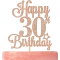 Rose gold glitter Happy 30th Birthday cake topper with star accents for party decor - Happy 30th Birthday