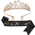 Set 40e Anniversaire avec Couronne en Strass Doré et Écharpe Noire 40 & Fabulous - 40ème Couronne Dorée et Écharpe Noire