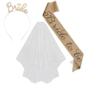 Set fascia Bride to be dorata con cerchietto di strass e velo da sposa in tulle bianco - Stile 2 / Set da 3 pezzi / Tessuto Glitter Oro