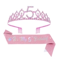 Set per il 5° compleanno con corona di strass rosa e fascia scintillante abbinata - Età 5 Set Rosa