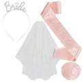 Set fascia Bride to Be in raso rosa con tiara di strass e velo da sposa in tulle - Stile 3 / Set da 3 pezzi / Raso Champagne Bianco K