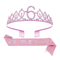 Tiara rosa con strass numero 6 e fascia di compleanno glitterata abbinata per bambine - Età 6 Set Rosa