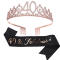 Kit 40e anniversaire avec couronne strass or rose et écharpe noire 40 & Fabulous - 40ème Couronne Or Rose et Écharpe Noire