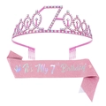 Set tiara con strass rosa e fascia con glitter argento per il 7° compleanno - Età 7 Set Rosa