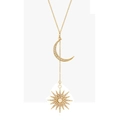 Golden Y-shaped long chain necklace featuring crystal-studded sun and crescent moon pendants - Star Moon Necklace Style (XL002)