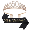 Ensemble écharpe 50 & Fabulous et diadème en strass, coloris or rose et noir pailleté - 50ème Couronne Dorée et Écharpe Noire