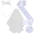Set sposa 3 pezzi con cerchietto di strass, velo di pizzo bianco e fascia di raso - Stile 3 / Set da 3 pezzi / Raso Bianco Bianco K