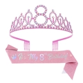 Set corona di strass rosa per l'8° compleanno e fascia glitterata per festa bimba - Età 8 Set Rosa