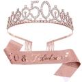 Set 50e anniversaire or rose avec diadème en cristal et écharpe rose 50 & Fabulous - 50ème Couronne Or Rose et Écharpe Or Rose