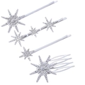 Silver alloy celestial hair accessory set with sparkling rhinestone star and sun patterns - FJ024 4pcs Hair Clip Set