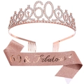 Set 60e anniversaire or rose avec couronne diamantée et écharpe pailletée 60 & Fabulous - 60ème Couronne Or Rose et Écharpe Or Rose