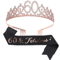 Couronne en or rose 60 ans et écharpe noire 60 & Fabulous pour femme - 60ème Couronne Or Rose et Écharpe Noire