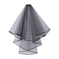 Elegant two-layer black bridal veil with ribbon edge and integrated comb for parties - Black