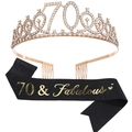 Couronne 70e anniversaire or rose avec strass et écharpe pailletée noire 70 & Fabulous - 70ème Couronne Dorée et Écharpe Noire
