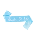 Hellblaue Bride to Be Schärpe aus Satin mit elegantem weißem Schriftzug für Partys - Blaue Schärpe (Weiße Aufschrift)