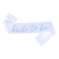 Elegant white satin Bride To Be sash with blue lettering for bachelorette party accessories - White Sash (Blue Lettering)