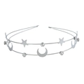 Elegant silver star and moon headband with sparkling crystals in a double-layered metal design - FG146 Double Layer Moon Headband